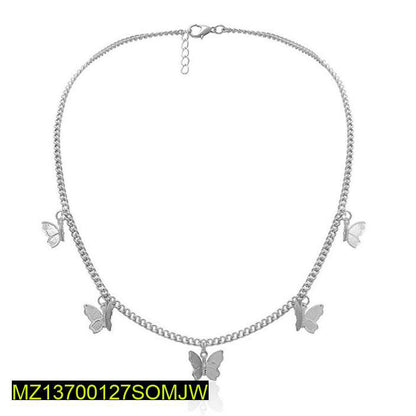Silver Butterfly Choker Necklace Adjustable for Women