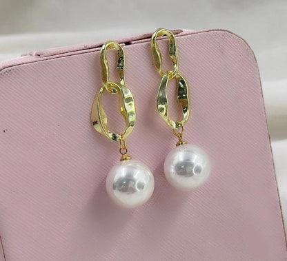 Pearl Drop Chain Earrings Gold Tone for Women