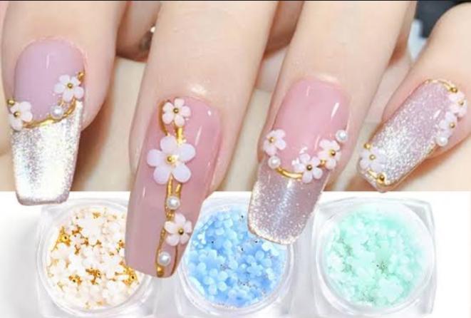 Stick-On Artificial Nails Multicolor Silver Chains Sparkles Reusable
