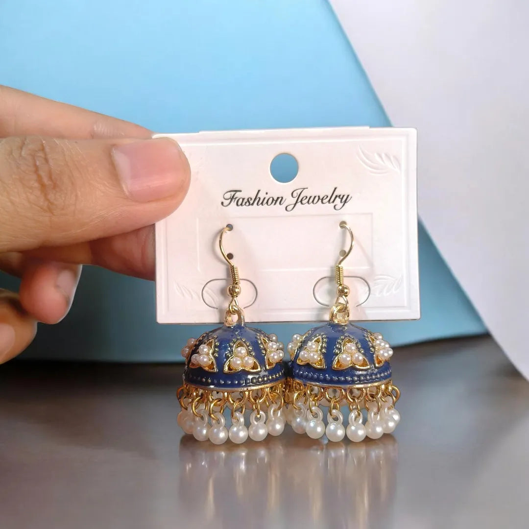 Women Funky Jhumka Earrings Gold Plated Multicolor 2 Pcs