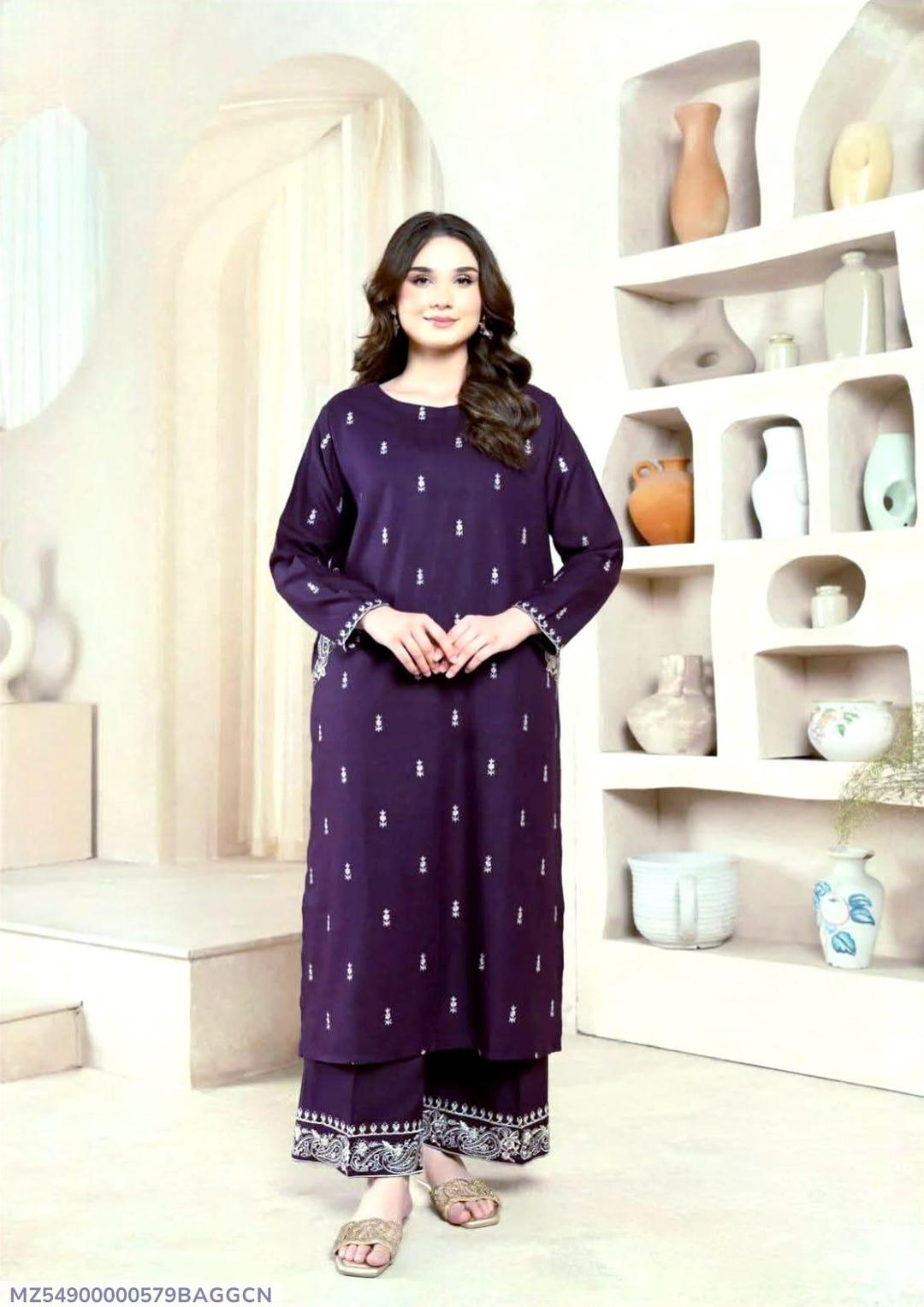 Purple Embroidered 2-Piece Women's Lawn Suit for Weddings & Parties
