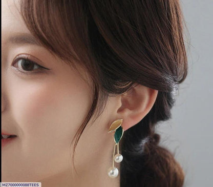 Gold Plated Pearl Leaf Earrings for Women