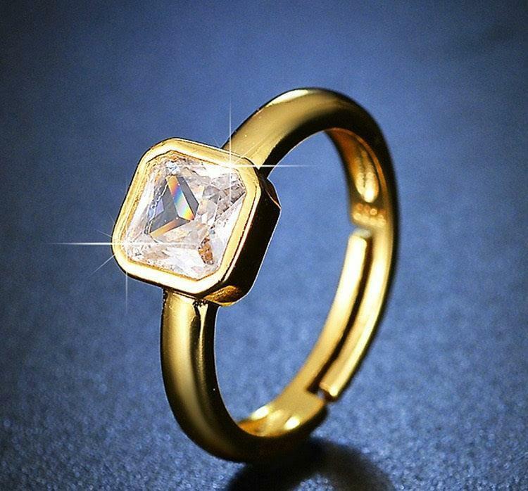 Square Stone Adjustable Gold Ring for Women