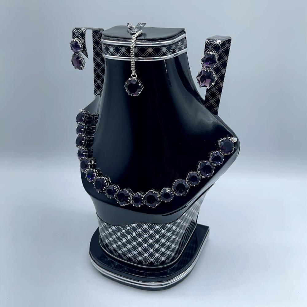 Silver Plated Necklace Set with Purple Gemstones for Women