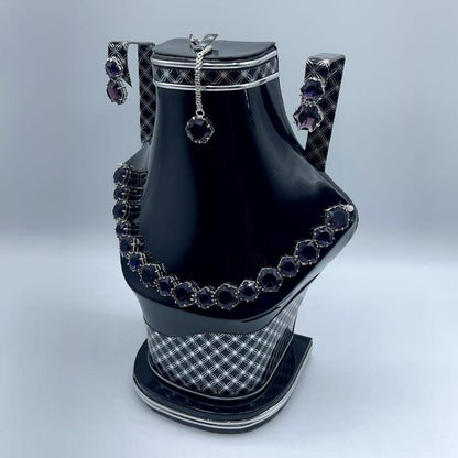 Silver Plated Necklace Set with Purple Gemstones for Women
