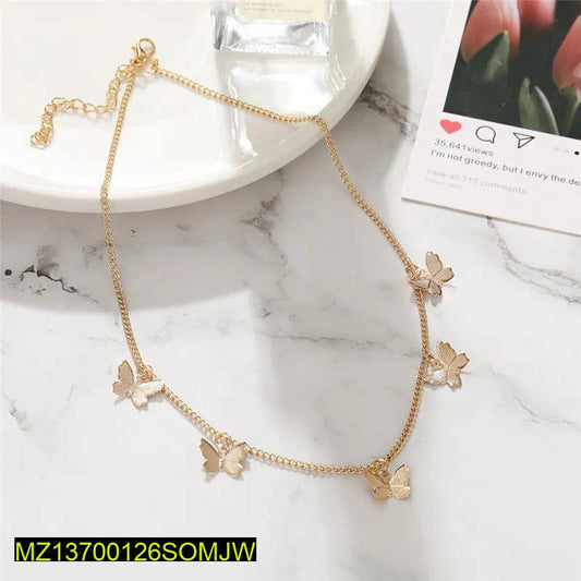 Golden Butterfly Chain Necklace Adjustable Gold Plated