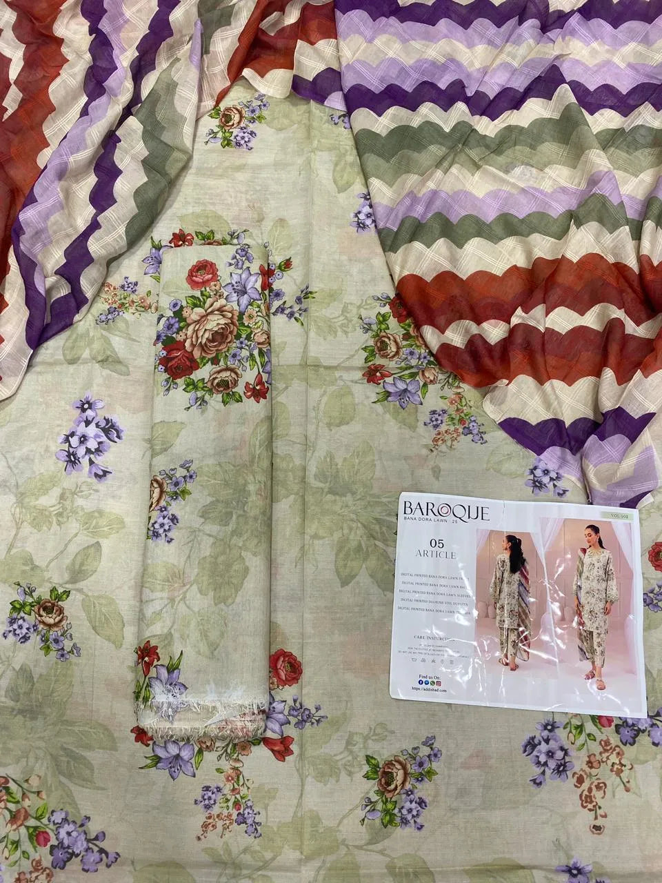 Beige Digital Print Lawn 3Pcs Set