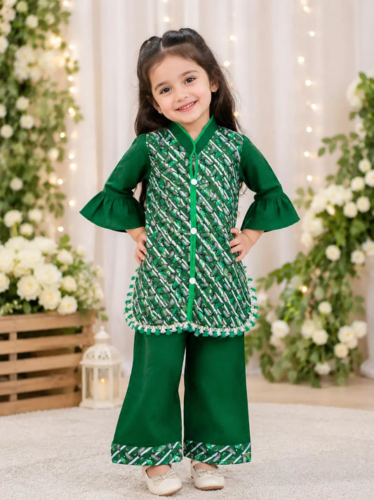 14 August 2 Pcs Girl's Fancy Embroidered Shirt And Trouser Set