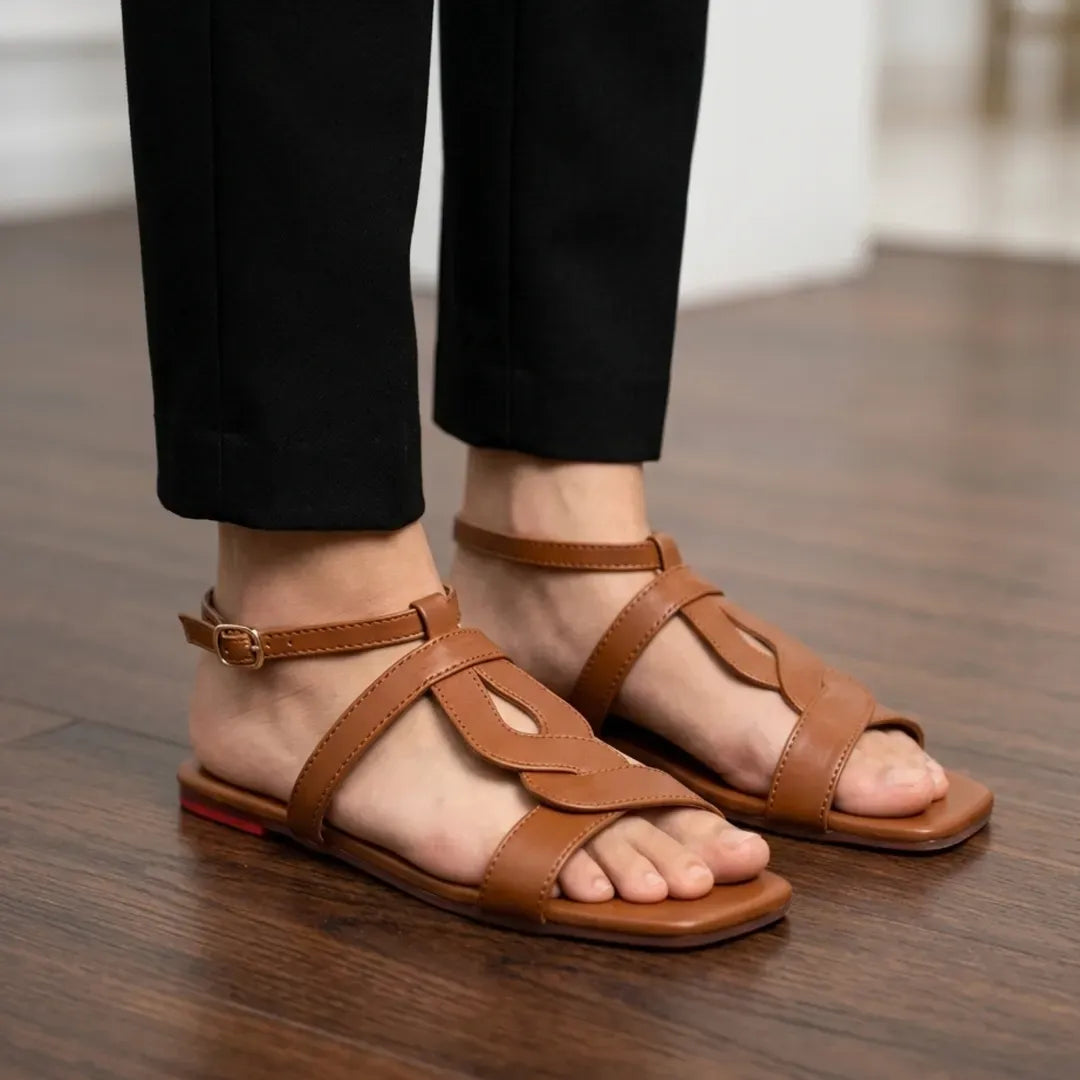 Mustard Leather Ankle Strap Sandals 058