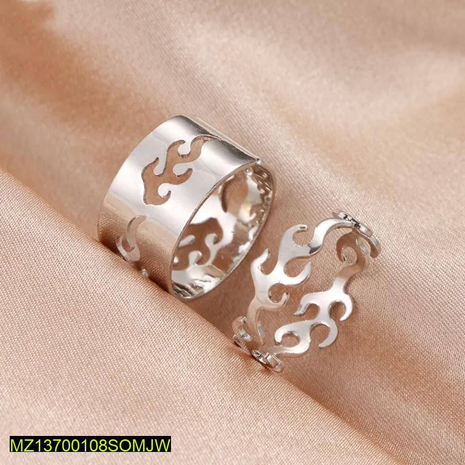 Silver Flame Design Adjustable Rings Set of 2
