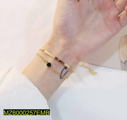 Golden Plated Hand Bracelet with Black Stone for Women
