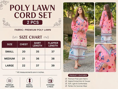 2 Pcs Women's Stitched Lawn Printed Co-Ord Set