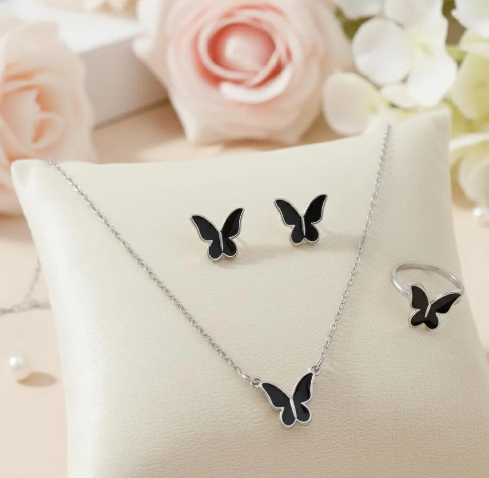 Butterfly Necklace Set Gold Tones Lightweight Alloy for Women