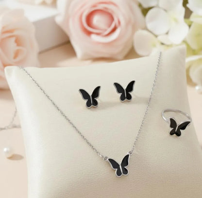 Butterfly Necklace Set Gold Tones Lightweight Alloy for Women