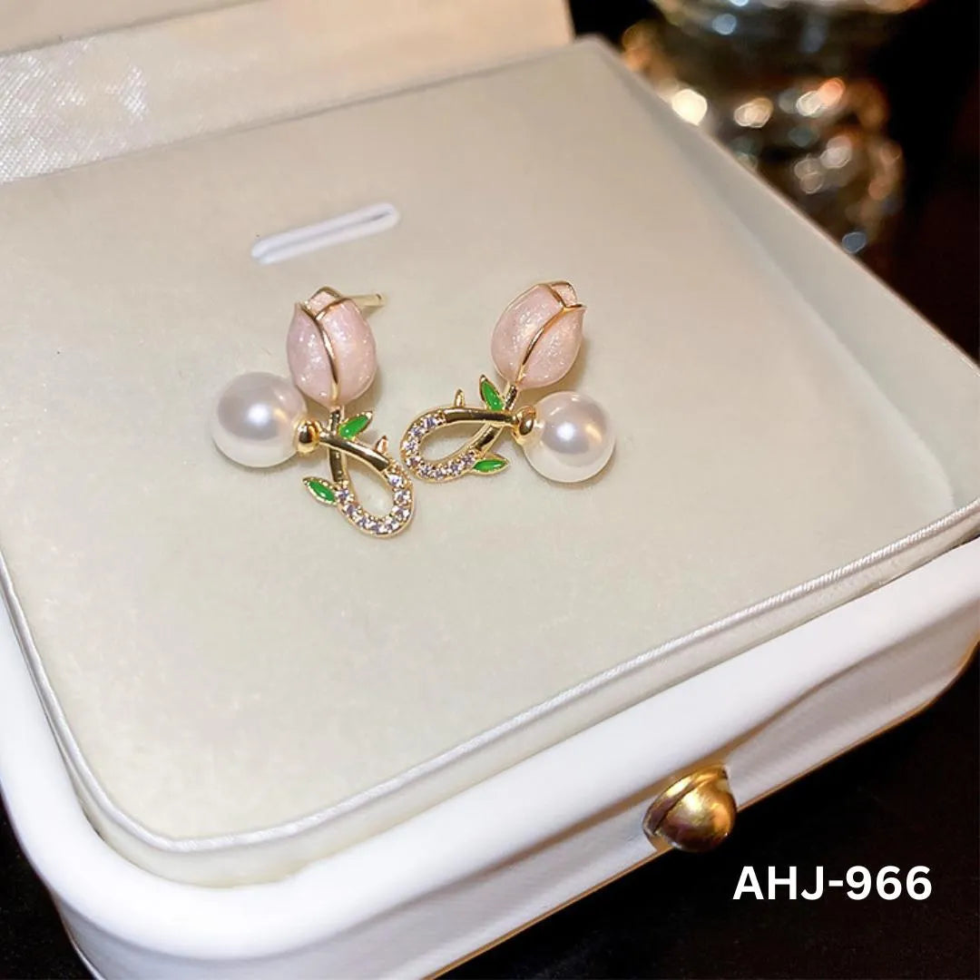 Elegant Flower Zircon Pearl Earrings for Women