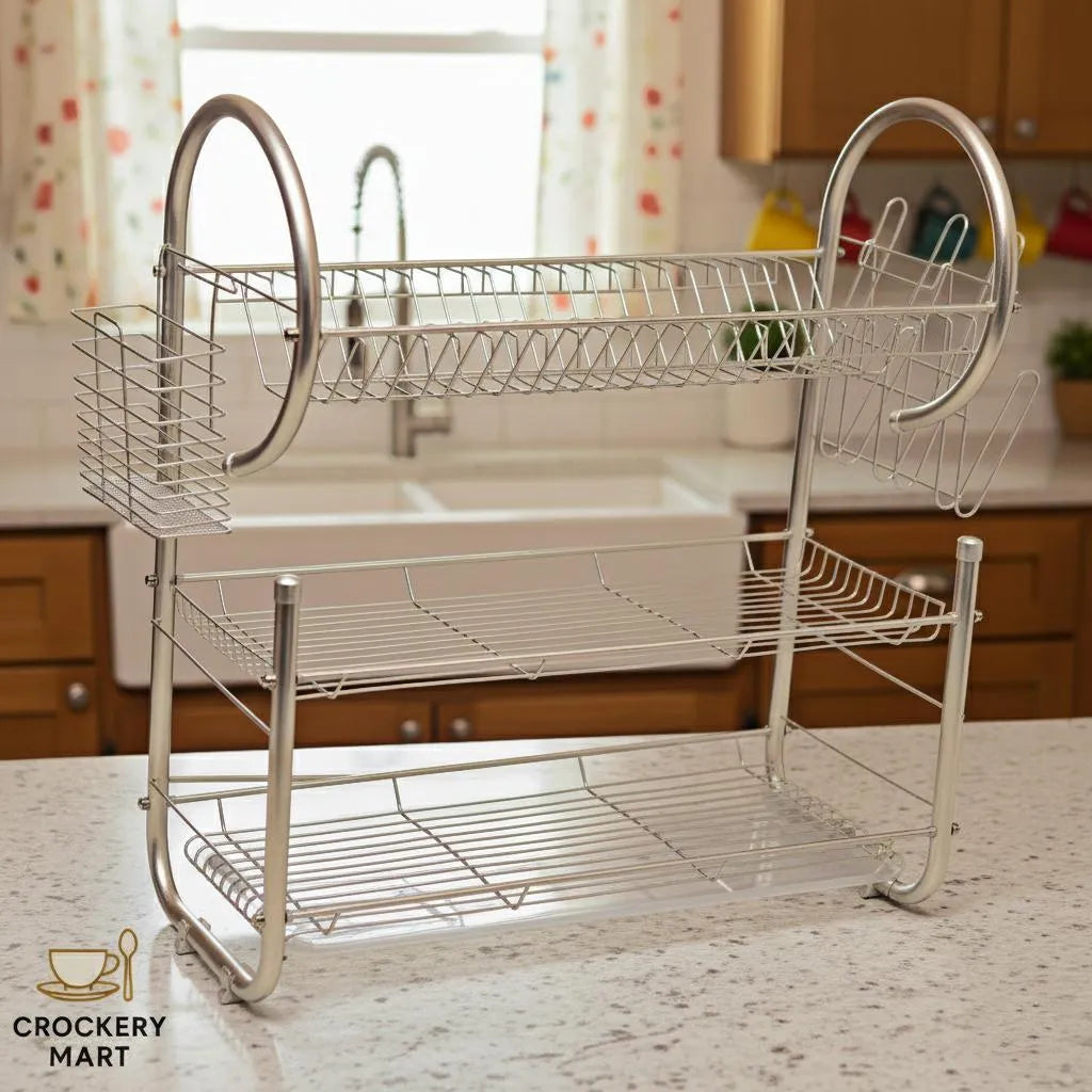 Stainless Steel 2-Tier Dish Rack with Drip Tray