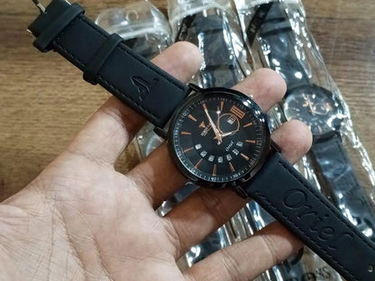 Men's Black PU Leather Watch with Date Function