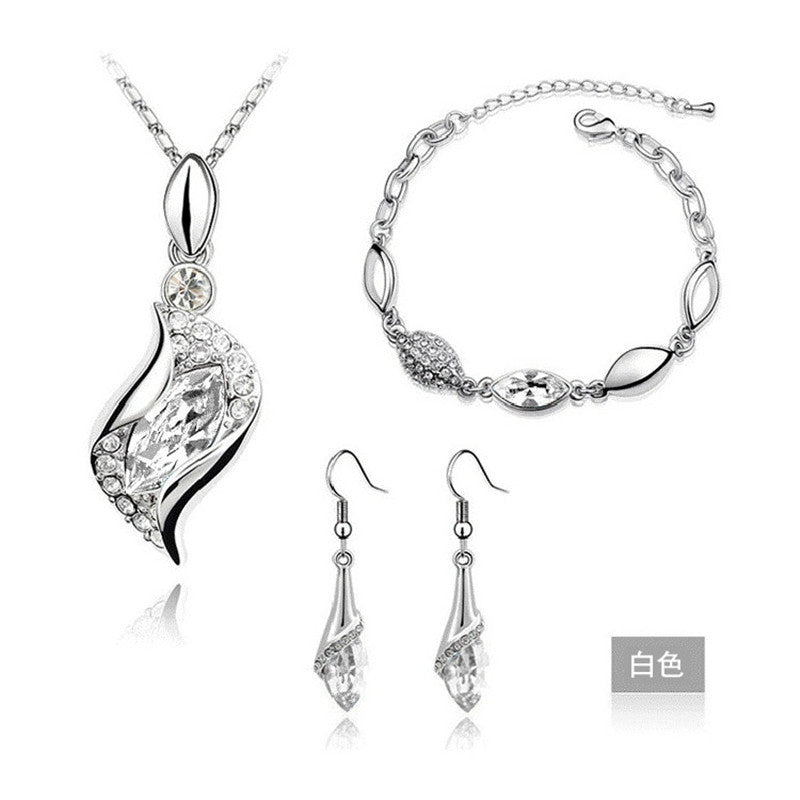 Blue Crystal Jewelry Set for Women Silver Tones
