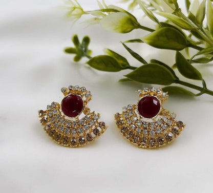 Traditional Stones Stud Earrings Red Crystal Set