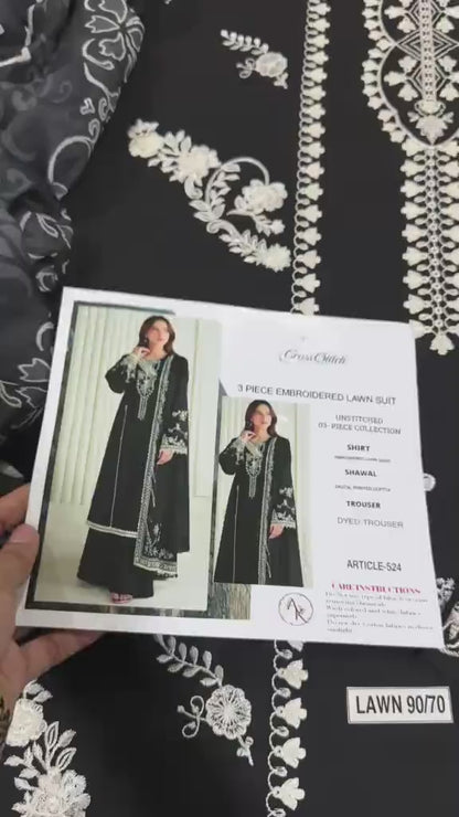 Black Embroidered Lawn 3Pcs Set for Women