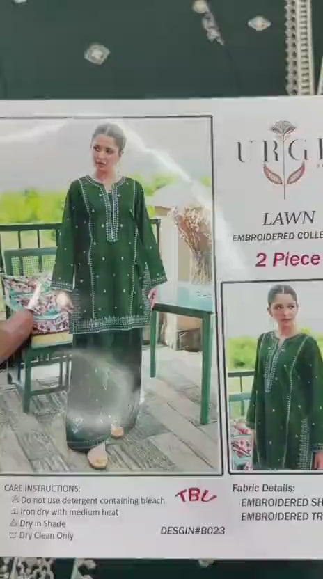 Green Embroidered 2-Piece Lawn Suit for Women