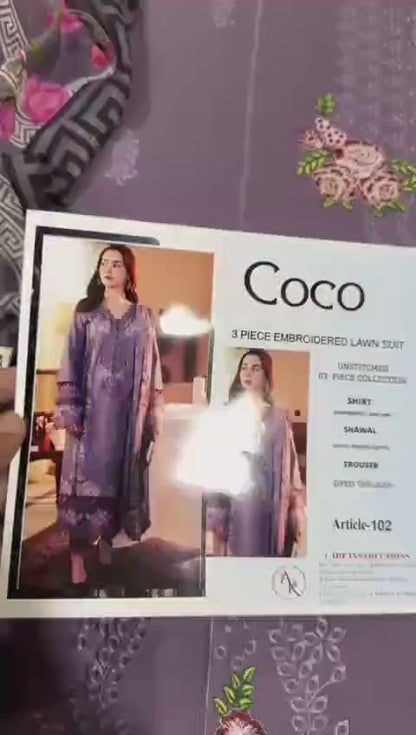 Lilac Embroidered 3-Piece Lawn Suit for Women