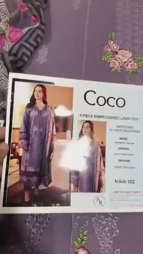 Lilac Embroidered 3-Piece Lawn Suit for Women