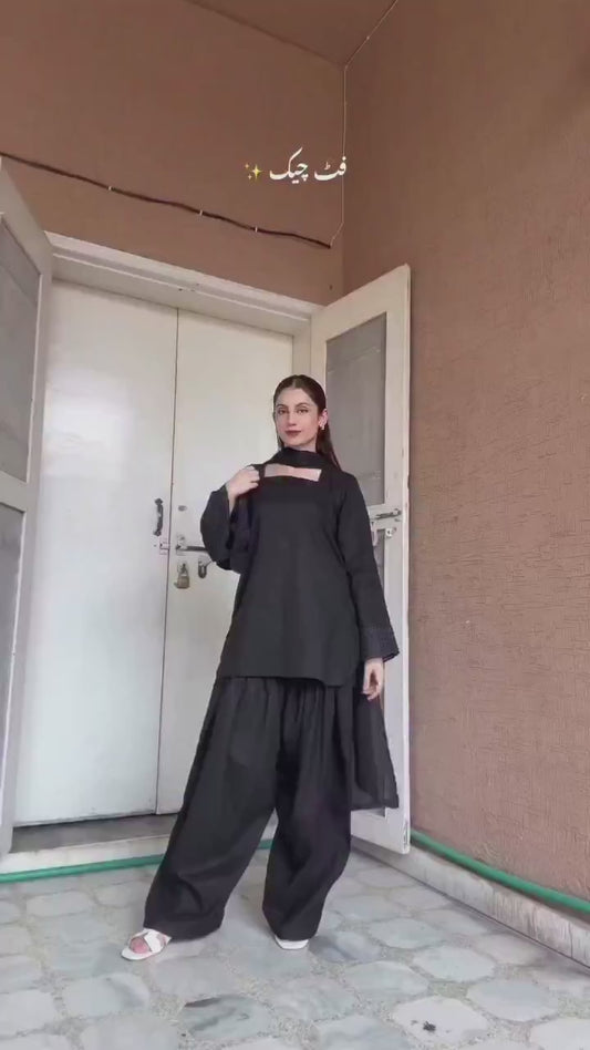 3 Pcs Women's Stitched trendy Farshi shalwar Cotton Lawn Embroidered Suit