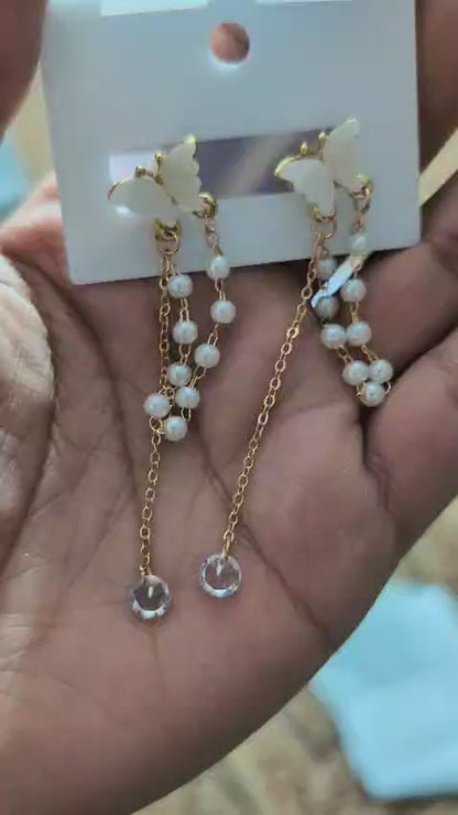 S925 Elegant Butterfly with Pearl Tassels Drop Earrings – Delicate, Feminine & Stylish Fashion Jewelry for Women & Girls(Pair)