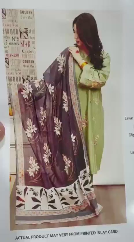 Green Lawn 3-Piece Embroidered Suit for Women