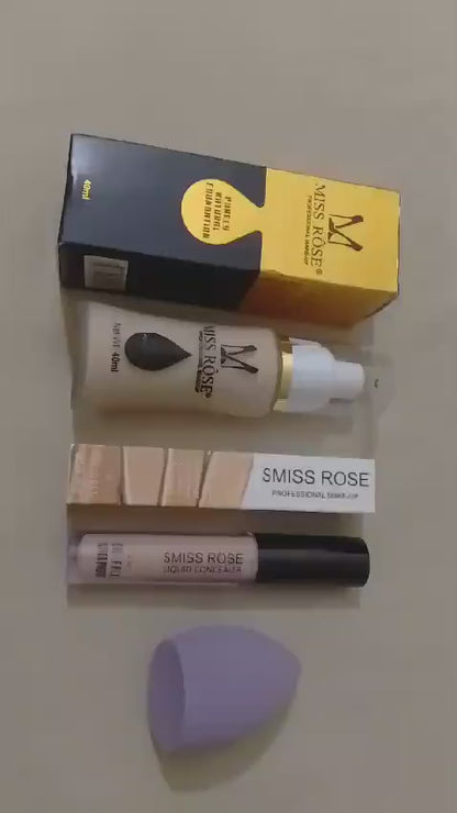 Miss Rose 3 in 1 Makeup Set Oil-Free Foundation Concealer Blender