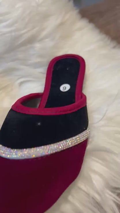 Women Red Black Flat Mules Chappal