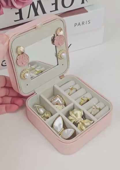 2-Piece Jewelry Storage Box Set Pink Rubber Multi Layer