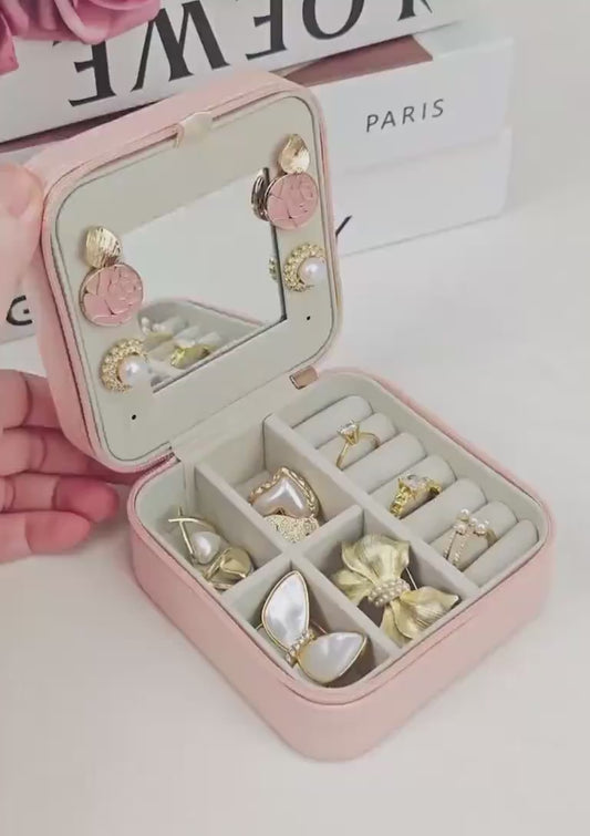 2-Piece Jewelry Storage Box Set Pink Rubber Multi Layer