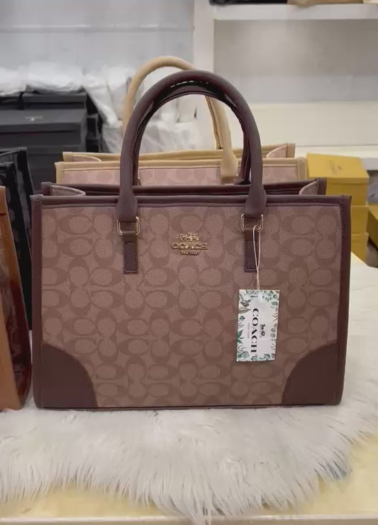 Coach Signature Print Tote Bag for Women with Double Top Handles and Spacious Everyday Carry Design