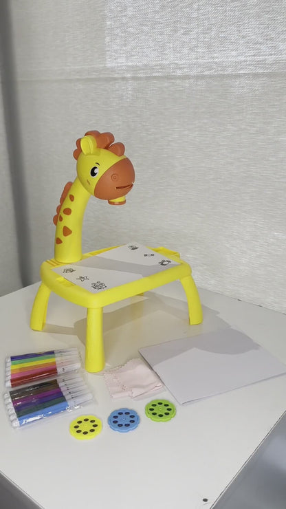 Kids Drawing Table & Projector Set Yellow Pink Plastic