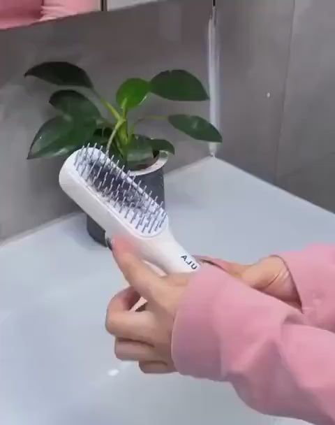 Self-Cleaning Hair Brush White Blue ABS